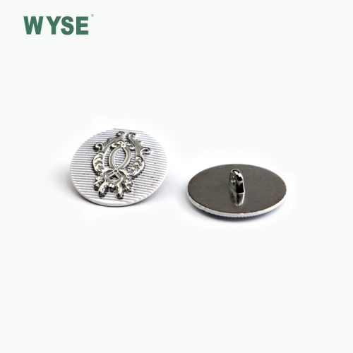Round nickle finish shank button with convex logo