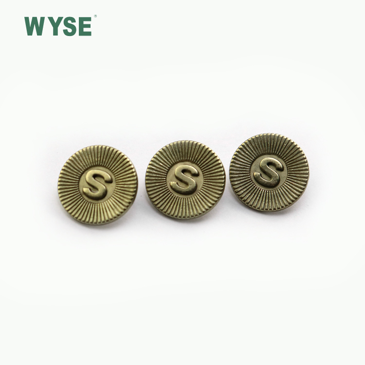 Custom logo anti brass coat embossed Zinc Alloy metal sewing garment shank buttons