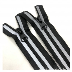 Reflective nylon zipper with double stripe reflective tape for sportswear jacket zipper