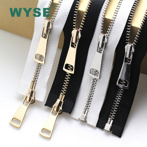 Custom wholesales #5 autolock slider two way open metal brass teeth zippers open-end and common tape for clothes bags shoes