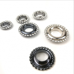 Wholesale Plating Fashion custom Crystal diamond-bordered round Metal Eyelets Gromments for Bags Jackets Canvas DIY dresses coat