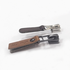 manufacturers custom logo #5 metal zipper slider with leather puller