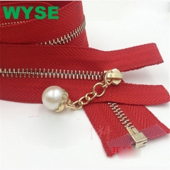 Auto-lock sliders Accessory Custom Pearl puller Fashion Metal Brass Zippers for Handbags/Purse/Lady's Skirt dress