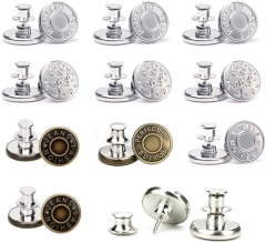 17mm metal custom Logo denim no sew instant button jeans set Replacement adjustable pin perfect fit instant buttons for jeans