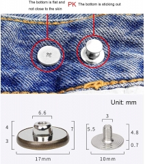 Button for Sewing Metal Jeans,17 mm No-Sew Nailess Removable Metal Jeans Buttons Replacement Repair Combo Thread Rivets and Screwdrivers