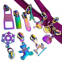 Wholesale handbags and bags custom rainbow slider hallow metal zipper puller for sale novel design metal zipper slider