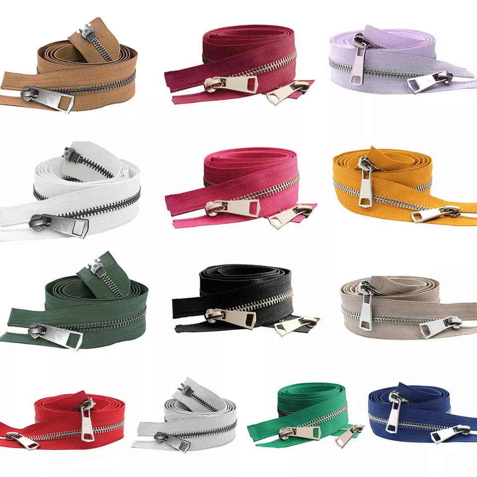 Custom 20/30/40/50/60/70/80cm 5# Colorful Open-end Double Sliders Metal Zipper For Cloth Pocket Garment Bags DIY Handcraft